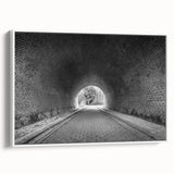 Vintage poster art of architectural tunnels in colorful art style, framed canvas, ideal for living room decor.