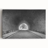 Black and white photograph on stretched canvas featuring a detailed architectural tunnel design, ideal for kitchen wall art.
