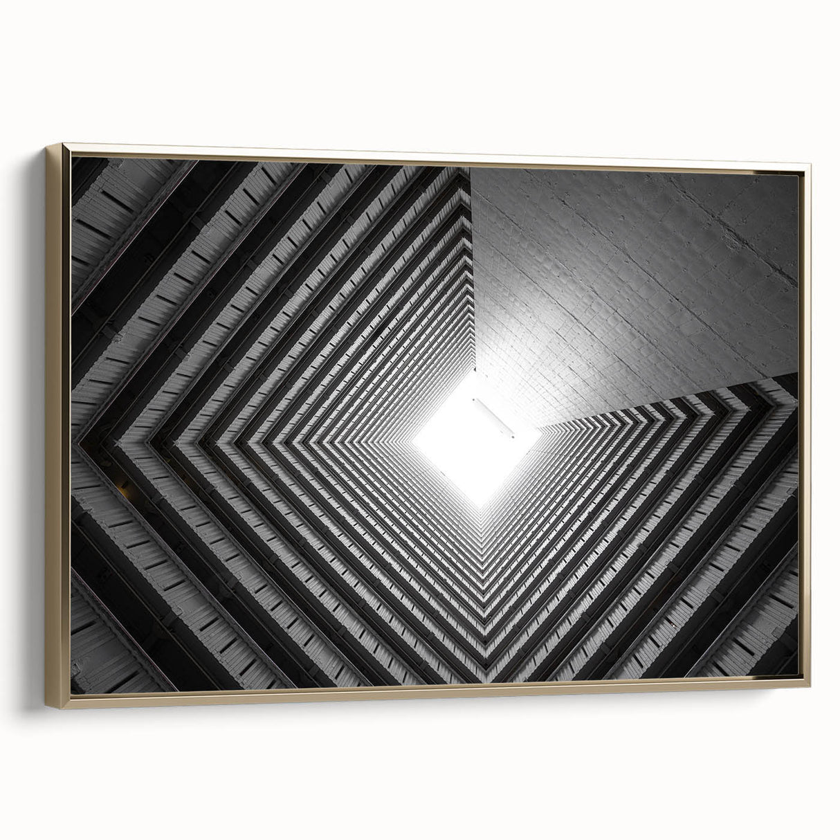 Framed canvas featuring a vintage poster art of black architectural tunnels in a landscape format.