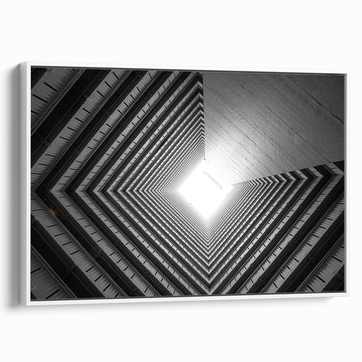Vintage poster art of colorful architectural tunnels on a large framed canvas, ideal for living room decor.