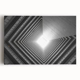 Black and white photo of an architectural tunnel on stretched canvas, suitable as large kitchen wall art.