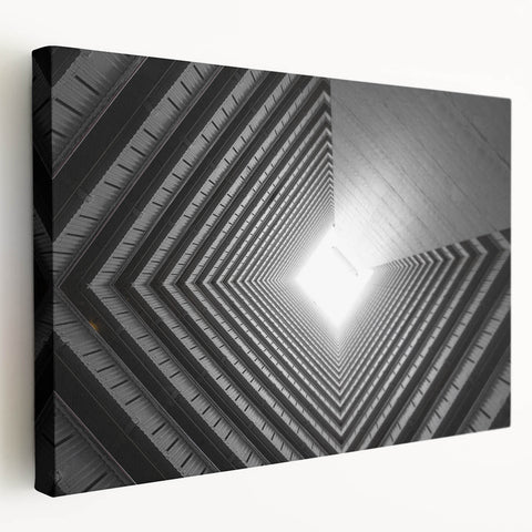 Architectural tunnel design on a large stretched canvas with gray and beige tones, suitable for kitchen wall art.