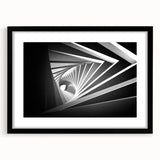 Extra large abstract art print of colorful, textured tunnels on a black framed canvas, ideal for living room decor.