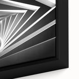 Extra large framed canvas featuring a black textured tunnel design with colorful art accents, ideal for living room decor.