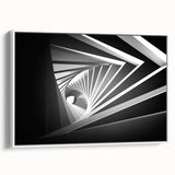 Vintage poster art of colorful architecture tunnels on a framed canvas, ideal for living room decor.