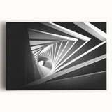 Black and white photograph of architectural tunnels on stretched canvas, ideal for kitchen wall art.