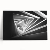 Black and white photo of an architectural tunnel on stretched canvas, ideal for kitchen wall art.