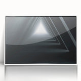Art Deco poster of architectural tunnels in monochrome, framed acrylic, ideal for modern art wall decor.