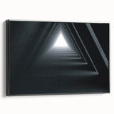 Black and white framed canvas of a tunnel architecture, in a vintage poster style, ideal for bedroom wall decor.