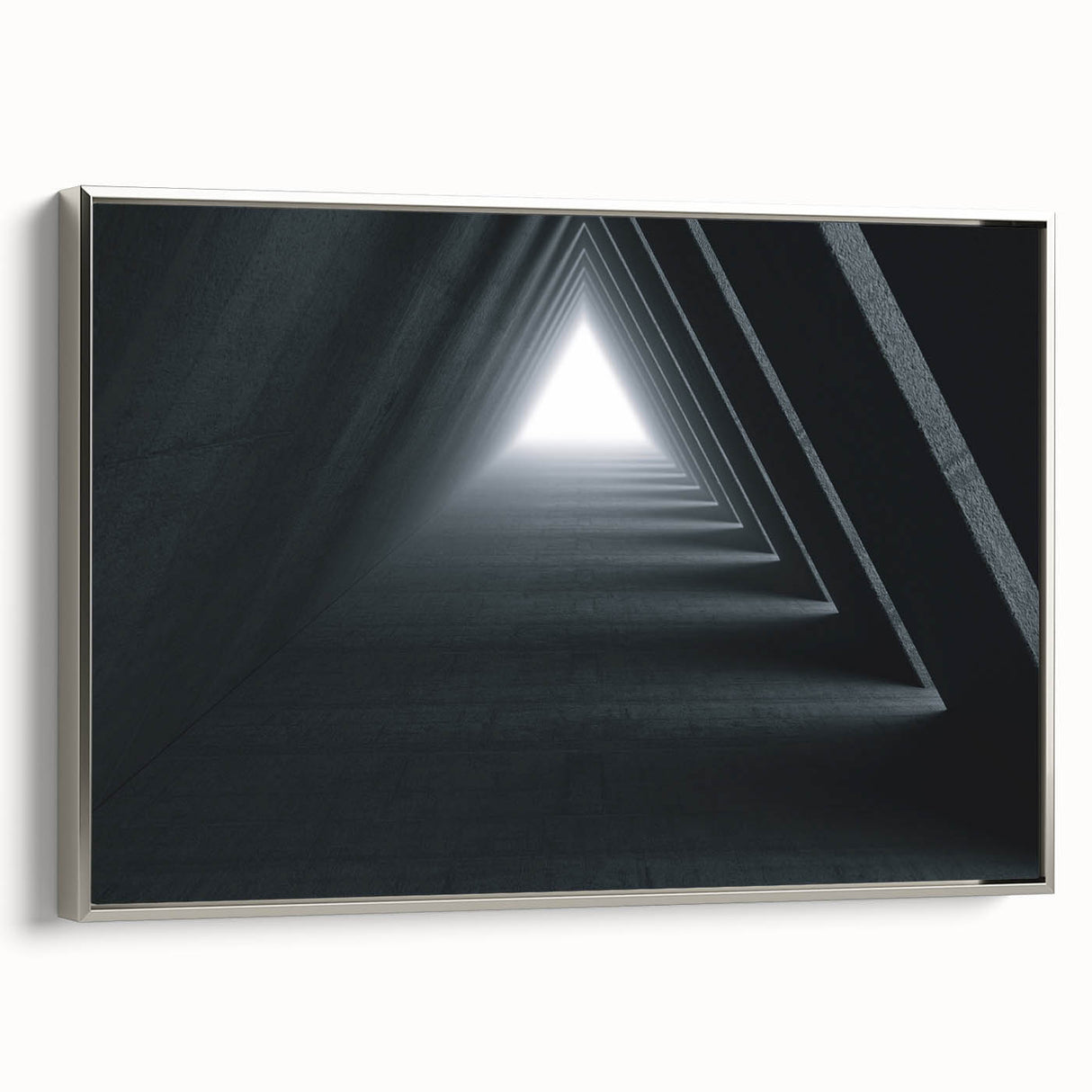 Framed canvas featuring a black and colorful vintage tunnel landscape, ideal for contemporary office decor.