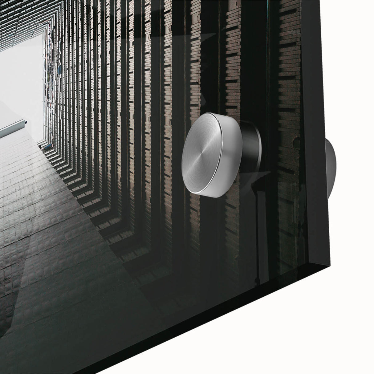 Mid-century modernist large abstract wall art in acrylic glass, featuring geometric shapes in muted tones.