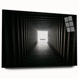 Large abstract wall art on acrylic glass featuring interlocking tunnels in shades of gray.