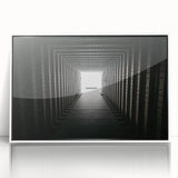 Art Deco style poster of architectural tunnels in monochrome hues, acrylic framed, suitable for modern art wall decor.