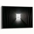 Black and white framed canvas featuring a vintage poster-style landscape of architectural tunnels.