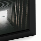 Extra large black wall art featuring a close-up view of a colorful, textured tunnel design on framed canvas.