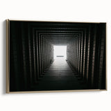 Framed canvas featuring a black and gold vintage poster of architectural tunnels, ideal for bedroom wall decor.