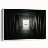 Vintage poster art of architectural tunnels in colorful hues on a large framed canvas, ideal for living room decor.