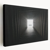 Modern architectural tunnel design in muted gray tones on stretched canvas, suitable for kitchen wall art.