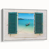 Framed canvas featuring a vintage poster of a black and white landscape, ideal for bedroom wall art.