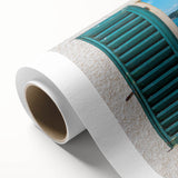 Art deco poster featuring geometric patterns and soft beige and gold tones on rolled canvas, ideal for nursery wall art.