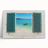 Black and white photo of intricate window architecture on stretched canvas, suitable as large kitchen or bedroom wall art.