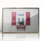 Mid-century modernist art featuring geometric window designs in gold on acrylic, ideal for nursery wall art.