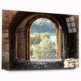 Large abstract wall art in acrylic print featuring neutral tones and geometric patterns.