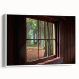 Framed canvas depicting a black and white vintage poster of architectural windows, ideal for bedroom wall art.