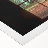 Art deco poster featuring a geometric window design in muted gold and black tones on rolled canvas.