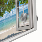 Close-up of a large abstract wall art on acrylic glass featuring mid-century modernist design in neutral tones.