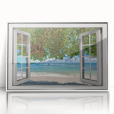 Large acrylic print featuring a mid-century modernist architecture window design in monochrome.