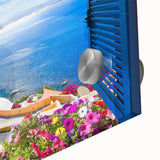 Large abstract wall art in mid-century modernist style, featuring geometric patterns on acrylic glass.