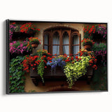 Black and white landscape art painting on framed canvas, featuring a vintage poster-style window design.