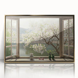 Mid-century modernist art featuring geometric shapes and gold accents on a framed acrylic, ideal for nursery wall decor.