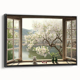 Black and white framed canvas featuring a vintage poster art style landscape, suitable for bedroom decor.