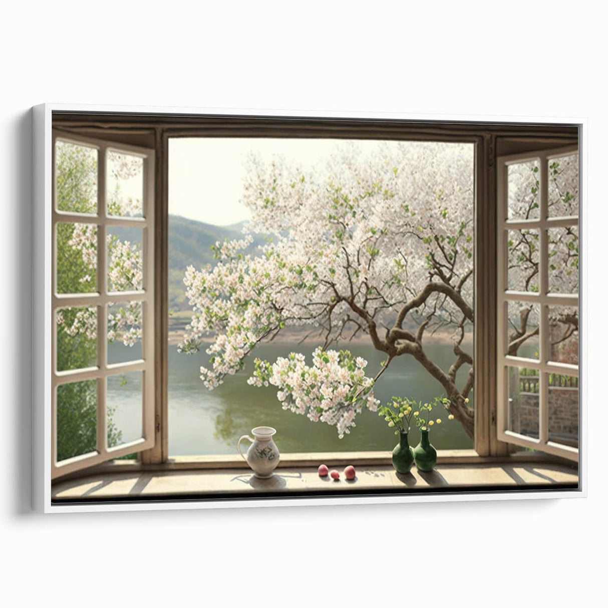 Framed canvas of a vintage black and white landscape painting, ideal for bedroom wall art.
