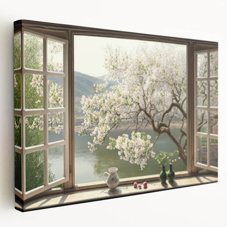 Large canvas print of a vintage architectural window design in neutral tones, suitable for kitchen wall art.