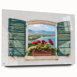 Acrylic glass print of a large abstract design in cool gray and blue tones, suitable for bedroom or dining room decor.