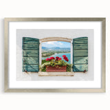 Abstract art print featuring geometric patterns in black and white, displayed in a silver frame.