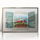 Mid-century modernist acrylic print featuring geometric shapes in gold and black, ideal for nursery wall art.