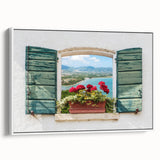 Framed canvas wall art featuring a black and white vintage poster of a landscape, ideal for bedroom decor.