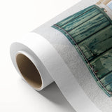 Art deco poster featuring geometric patterns and soft blue and gold tones on rolled canvas, ideal for nursery wall art.