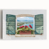 Black and white photo of an intricate window design on stretched canvas, ideal for kitchen wall art.