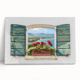 Black and white photo of architectural windows on stretched canvas, suited for kitchen or bedroom wall art.