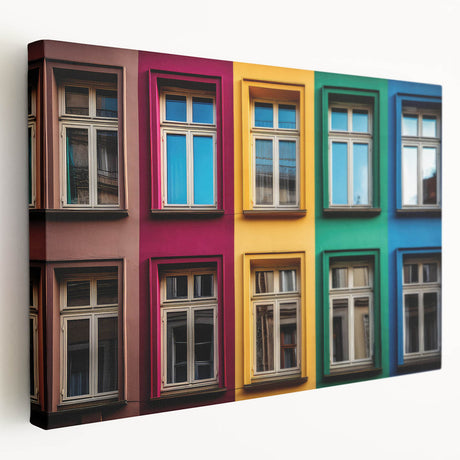 Large stretched canvas featuring a close-up architectural window design in muted gray tones, ideal for kitchen wall art.
