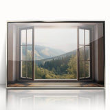 Art deco style poster of an architectural window, silver-framed acrylic, with muted gray tones.