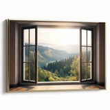 Framed canvas featuring a vintage landscape art painting with colorful elements and black accents.