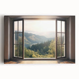 Black and white large art print of architectural windows on stretched canvas, ideal for kitchen wall art.