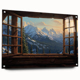 Large abstract wall art on acrylic glass depicting architectural windows in muted gray.