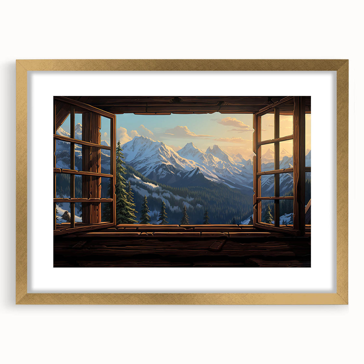Textured abstract art print in muted gold and beige, framed with a gold mat, ideal for bedroom art.